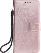 Shop4 - Xiaomi Redmi Note 9 Hoesje - Wallet Case Mandala Patroon Rosé Goud