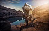 Dinosaurus T-Rex bij een meer - Foto op Forex - 60 x 40 cm