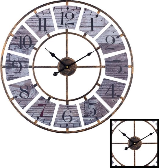 XL Grande Horloge Murale Ronde Country / Vintage 60 Cm avec Chiffres - Klok Murale Moderne / Country Ronde Bronze - Horloges murales Classiques Pointeur Noir - Klok de Cuisine - Horloge Murale Horloge Murale - Dim. 60 x 60 Cm - Decopatent®