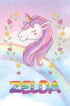 Zelda: Zelda Unicorn Notebook Rainbow Journal 6x9 Personalized Customized Gift For Someones Surname Or First Name is Zelda