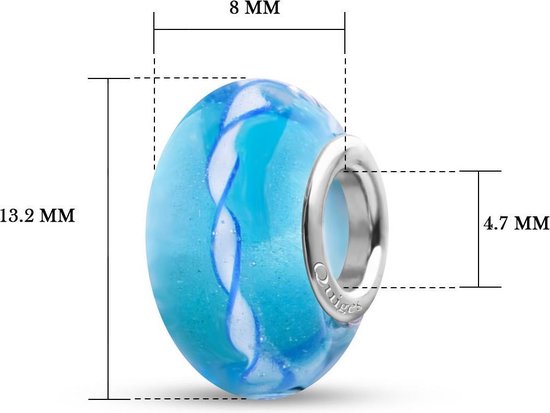 Quiges - Glazen - Kraal - Bedels - Beads Blauw Transparant met Witte Gedraaide Slinger Past op alle bekende merken armband NG661 - Quiges