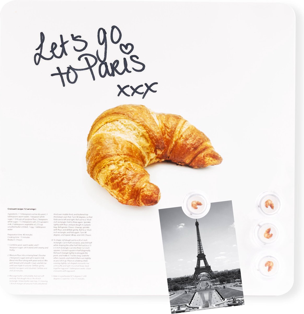Dresz Magneetbord | Whiteboard | Beschrijfbaar | Inclusief 4 Magneten | 2 Montagehaken | Croissant | 29 x 29 cm | Bruin
