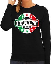 Have fear Italy is here sweater met sterren embleem in de kleuren van de Italiaanse vlag - zwart - dames - Italie supporter / Italiaans elftal fan trui / EK / WK / kleding S