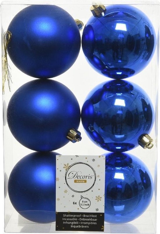 12x Kobalt kunststof kerstballen 8 cm - Mat/glans - plastic... | bol.com