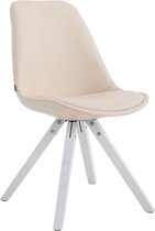 Clp Laval Bezoekersstoel - Vierkant - Kunstleer - Creme - Kleur onderstel wit (eiken)