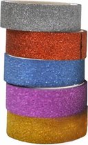 Verhaak Decoratietape Glitter 15 Meter Papier 5-delig