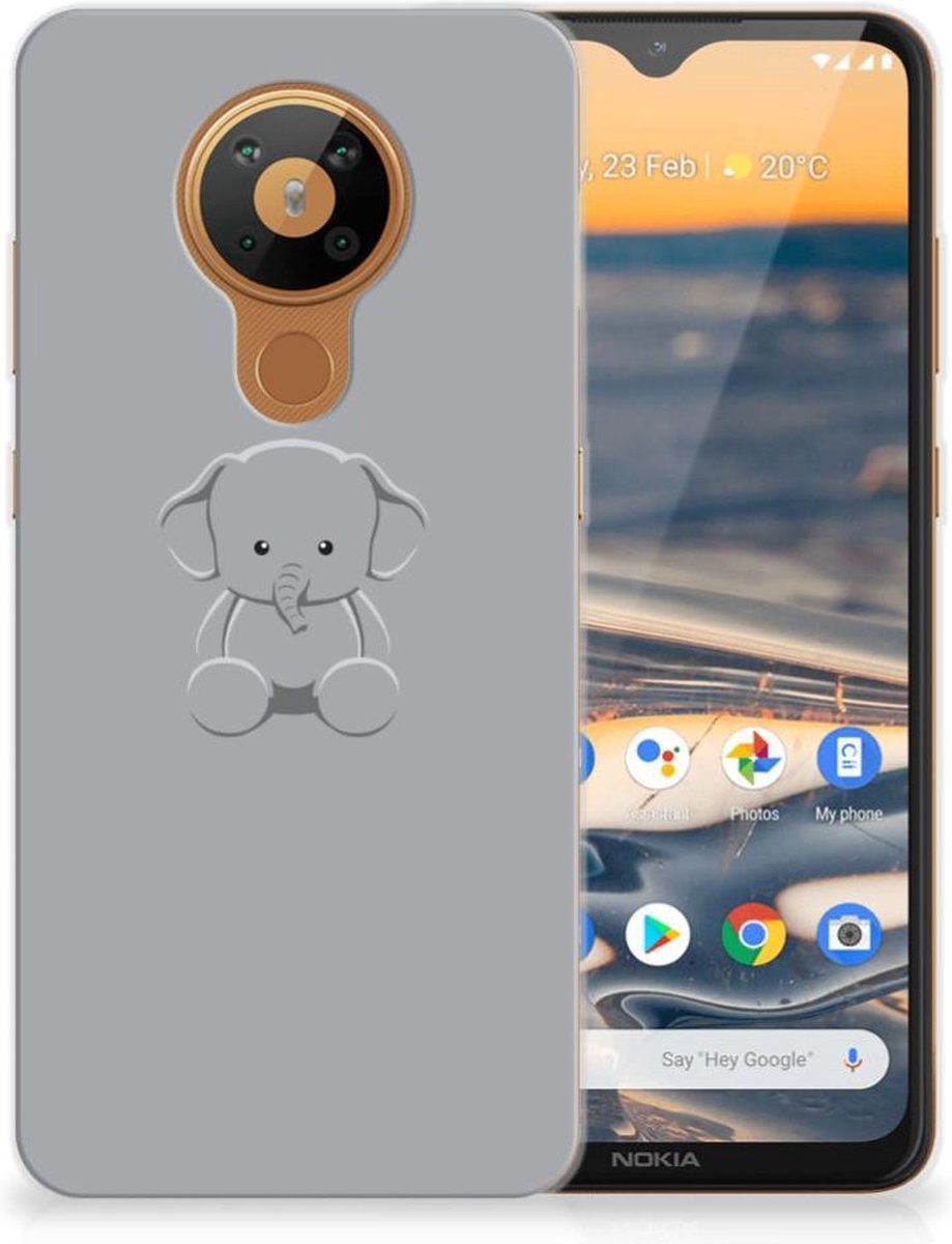 Nokia 5.3 Telefoonhoesje met Naam Grijs Baby Olifant