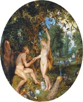 Het aardse paradijs met de zondeval van Adam en Eva, Peter Paul Rubens - Foto op Behangcirkel - ⌀ 80 cm