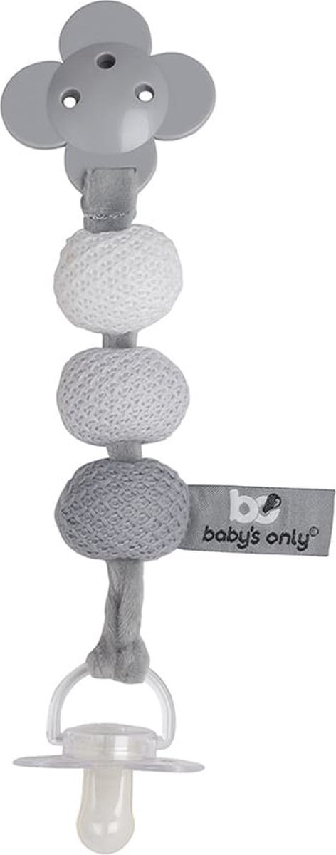 Baby's Only Gebreid speenkoord - Fopspeenkoord - Fopspeenketting - Zilvergrijs/Grijs/Wit - Baby cadeau van Baby's Only — afbeelding 2