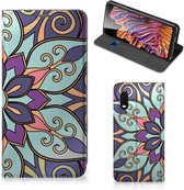 Smartphone Hoesje Samsung Xcover Pro Mobiel Bookcase Paarse Bloem