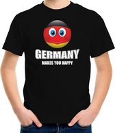 Germany makes you happy landen t-shirt Duitsland met emoticon - zwart - kinderen - Duitsland landen shirt met Duitse vlag - EK / WK / Olympische spelen outfit / kleding 146/152
