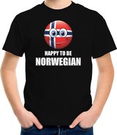 Noorwegen Emoticon Happy to be Norwegian landen t-shirt zwart kinderen XS (110-116)