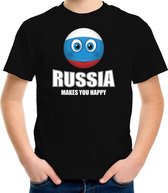 Russia makes you happy landen t-shirt Rusland zwart voor kinderen met Emoticon M (134-140)