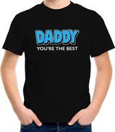 Daddy youre the best cadeau t-shirt - zwart met blauwe en witte letters - kinderen - unisex - jongens / meisjes - vaderdag / papa kado 134/140