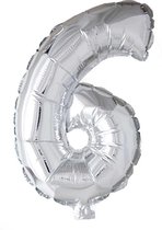 Folie ballon cijfer 6 zilver | 41cm