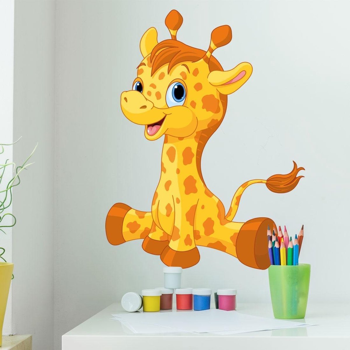 Plakkers Muursticker giraffe babykamer | muurdecoratie dieren | wandsticker | poster Full color