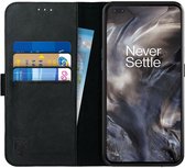 Rosso Deluxe Echt Leer Book Case Hoesje Geschikt voor OnePlus Nord | Ruimte voor drie pasjes | Portemonnee Book Case | Met Pasjeshouder | Zwart