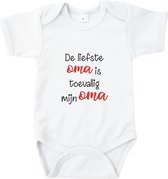 Rompertjes baby met tekst - De liefste oma is toevallig mijn oma - Romper wit - Maat 50/56