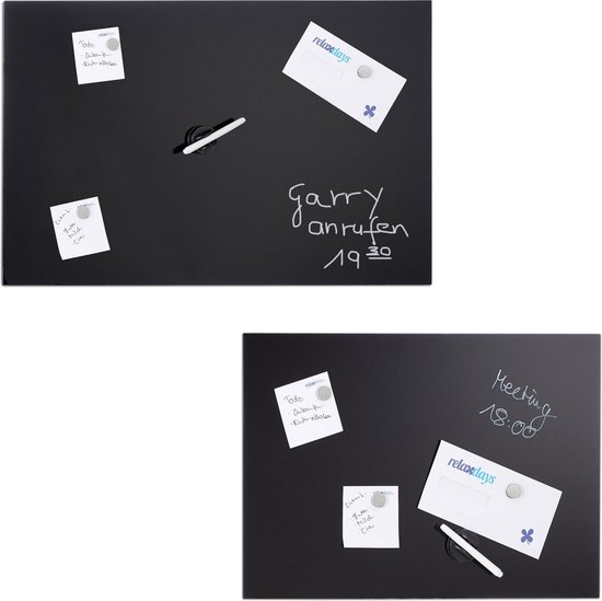 Relaxdays glassboard zwart - memobord - magneetbord - magnetisch prikbord - beschrijfbaar - 50 x 50 cm - Relaxdays