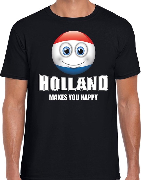 Holland makes you happy landen t-shirt Nederland zwart voor heren met  emoticon M | bol.