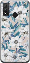 Huawei P Smart 2020 hoesje siliconen - Bloemen / Floral blauw | Huawei P Smart (2020) case | blauw | TPU backcover transparant
