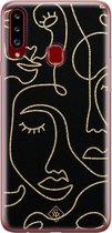 Samsung A20s hoesje siliconen - Abstract faces | Samsung Galaxy A20s case | zwart | TPU backcover transparant