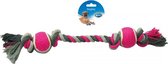 Duvo+ Knoop katoen met 4 knopen & 2 tennisballen Grijs/roze 50cm