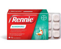 Rennie Suikervrij Kauwtabletten | 72 stuks | Suikervrije Maagzuurremmer | Verlicht Brandend Maagzuur en Oprispingen | Neutraliseert Zuur | voor Volwassenen en Kinderen 12+