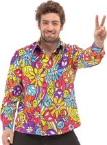 Hippie Kostuum | Jaren 60 Hippie Flowerpower Festival Smiley Peace Shirt Man | Large | Carnaval kostuum | Verkleedkleding