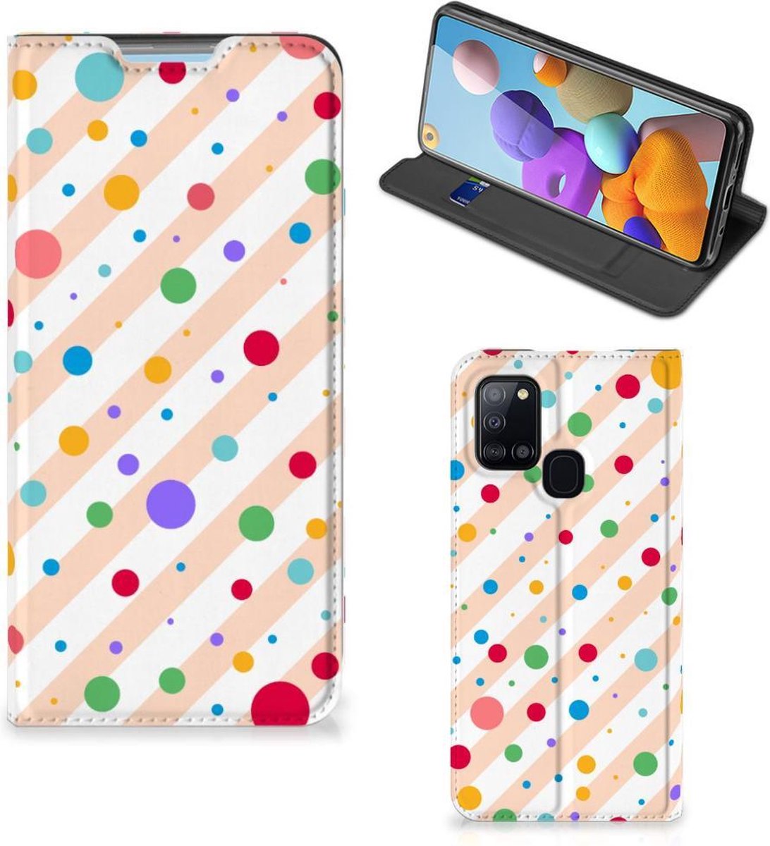 Book Case voor Samsung Galaxy A21s Hoesje met Magneet Dots