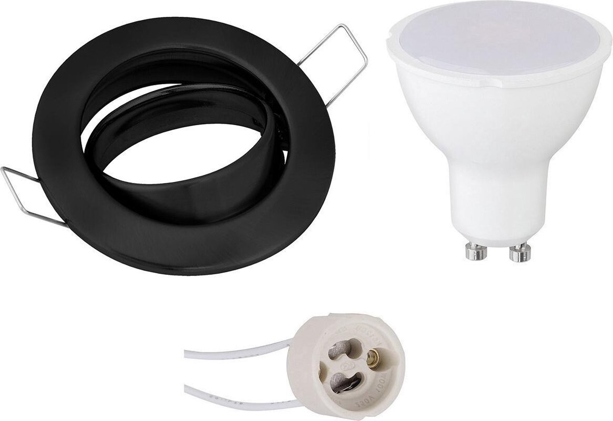 GU10 Inbouwspot Set - Mat Zwart - Inbouw Rond - Kantelbaar - 4W - Warm Wit 3000K - Ø82mm
