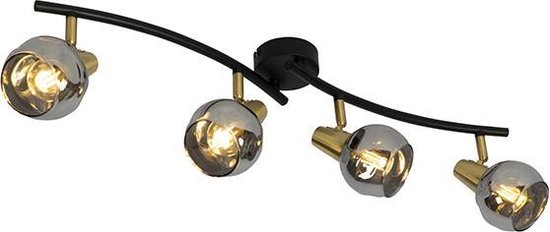 QAZQA vidro - Art Deco Plafondlamp - 4 lichts - L 70 cm - Zwart Goud - Woonkamer | Slaapkamer | Keuken
