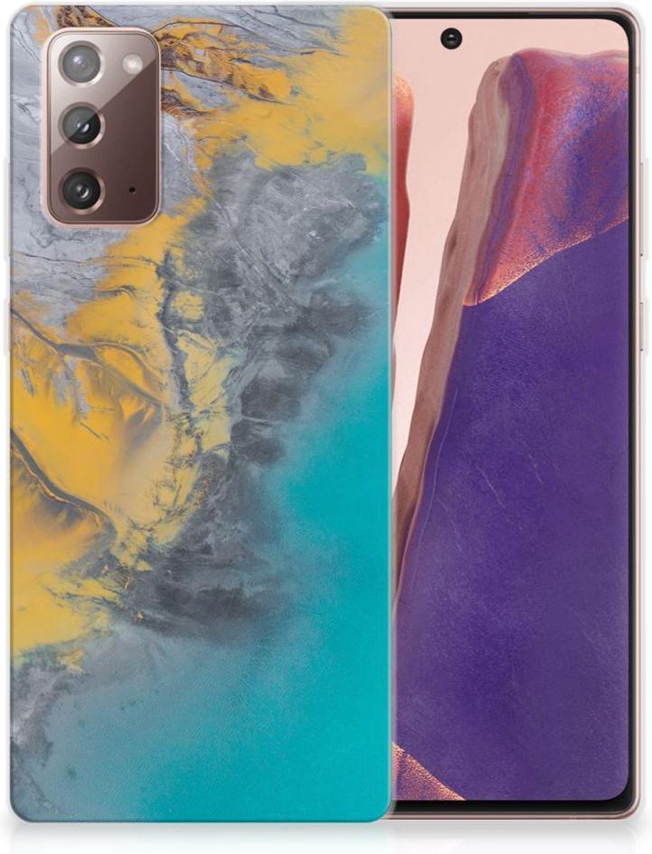 Samsung Note 20 TPU Siliconen Hoesje Marble Blue Gold