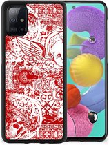 Back Case TPU Siliconen Hoesje Geschikt voor Samsung Galaxy A51 GSM Hoesje met Zwarte rand Angel Skull Red