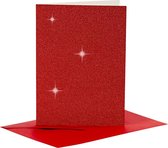 Kaarten en enveloppen, afmeting kaart 10,5x15 cm, afmeting envelop 11,5x16,5 cm, glitter, 110+250 gr, rood, 4 set/ 1 doos