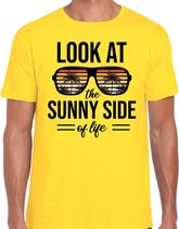 Sunny side feest t-shirt / shirt Look at the sunny side of life voor heren - geel - Beach party outfit / kleding/ verkleedkleding/ carnaval shirt XL