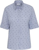 Dames blouse lichtblauw met donkerblauwe stip volwassen korte mouw katoen luxe chic maat 42