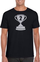 Zilveren kampioens beker / nummer 2  t-shirt / kleding - zwart - voor heren - NR.2 - kampioens shirts / winnaars / outfit 2XL