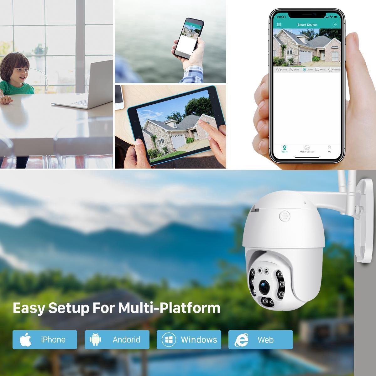 Fuegobird Full HD 1080P Wifi Smart Bewakingscamera's - PTZ IP Camera - IP66 Waterdichtheid - Binnen en Buitengebruik - Dual band WIFI - ONVIF - Wit – foto 5