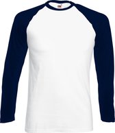 Fruit Of The Loom Heren baseballshirt met lange mouwen (Wit//Donker Marine)