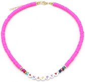 Ketting Happy - Kralen - Lengte 40 cm - Roze