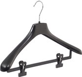 De Kledinghanger Gigant - 120 x Mantel / kostuumhanger kunststof zwart met schouderverbreding en anti-slip knijpers, 45 cm