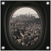 Tuinposter –Stad vanuit Vliegtuigraampje-50x50 Foto op Tuinposter  (wanddecoratie voor buiten en binnen)