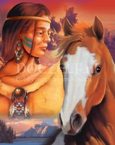 Diamond Painting Indianen meisje met paard Diamond Painting 50x60cm. DP Volledige bedekking - Vierkante steentjes - diamondpainting inclusief tools