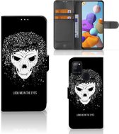 PU Cuir Premium Flip Case pour Samsung Galaxy A21s Coque Téléphone Crâne Cheveux