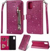 Samsung Galaxy A41 Glitter Bookcase hoesje Portemonnee met rits  - Roze
