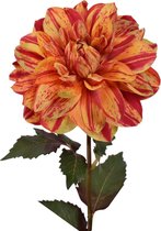 Viv! Home Luxuries Dahlia - zijden bloem - geel met rood gestreept - 70cm - topkwaliteit