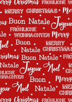 Cadeaupapier Merry Christmas Metallic Rood Wit- Breedte 50 cm - 100m lang