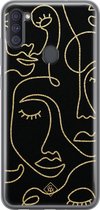 Samsung A11 hoesje siliconen - Abstract faces | Samsung Galaxy A11 case | zwart | TPU backcover transparant