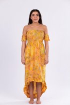 Dames Maxi Dress, Gele print, geel, one size, super stretch Maxi-dresses Dames Jurk, Maat One size, zomer